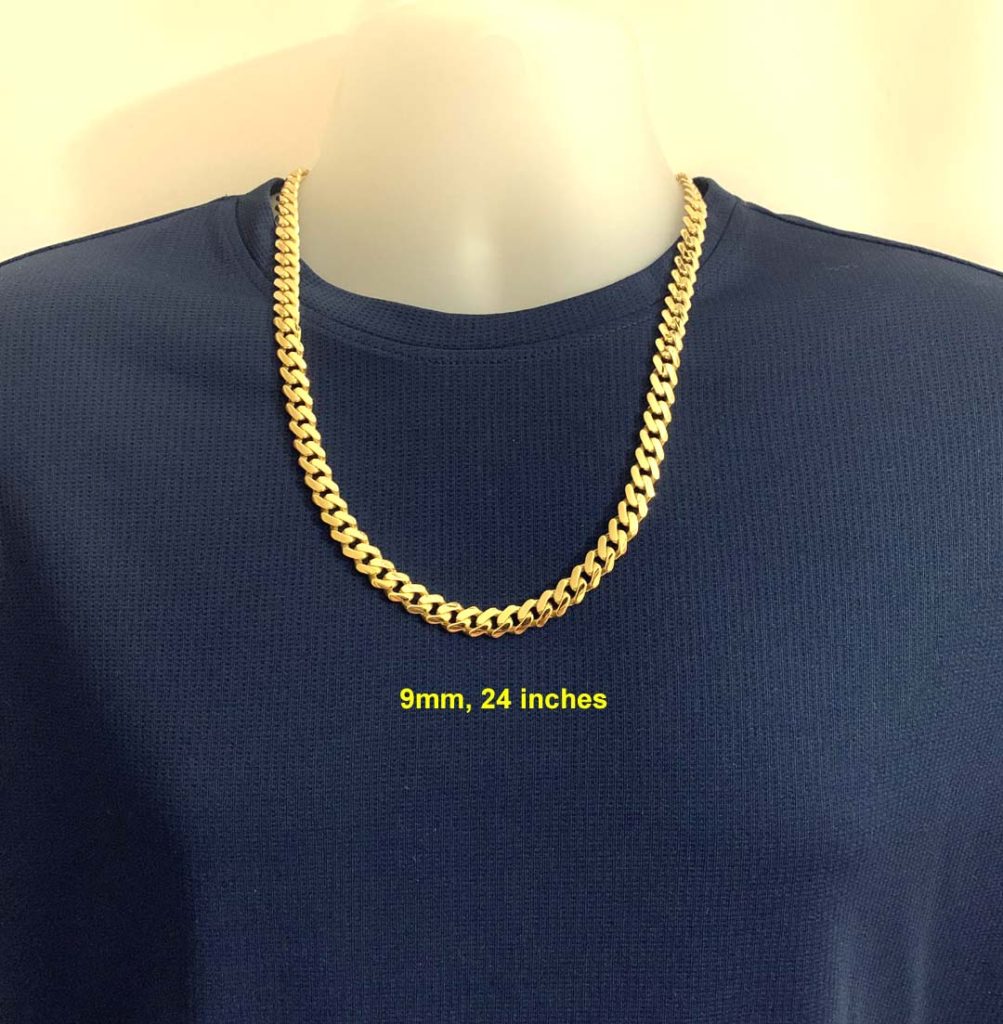 10K Miami Cuban Style Chain, approximately 9mm, 24″ BlinCo. Inc.